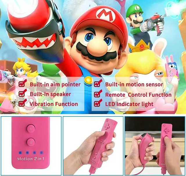 Alt view image 6 of 7 - WERLEO Motion Plus Wii Controllers 2Packs with Nunchucks, Wii Remote Controllers Compatible for wii and Wii U with Built in Motion Plus Pink