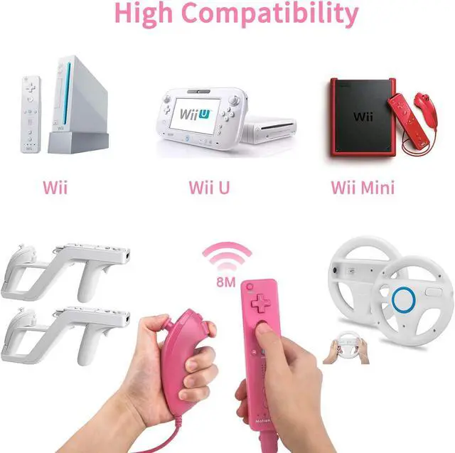 Alt view image 2 of 7 - WERLEO Motion Plus Wii Controllers 2Packs with Nunchucks, Wii Remote Controllers Compatible for wii and Wii U with Built in Motion Plus Pink