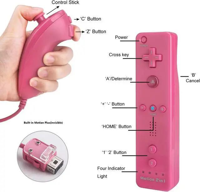 Alt view image 5 of 7 - WERLEO Motion Plus Wii Controllers 2Packs with Nunchucks, Wii Remote Controllers Compatible for wii and Wii U with Built in Motion Plus Pink