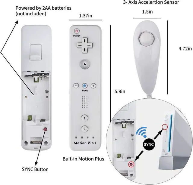 Alt view image 2 of 7 - WERLEO Motion Plus Wii Controllers 2Packs with Nunchucks, Wii Remote Controllers Compatible for wii and Wii U with Built in Motion Plus Black and Clear