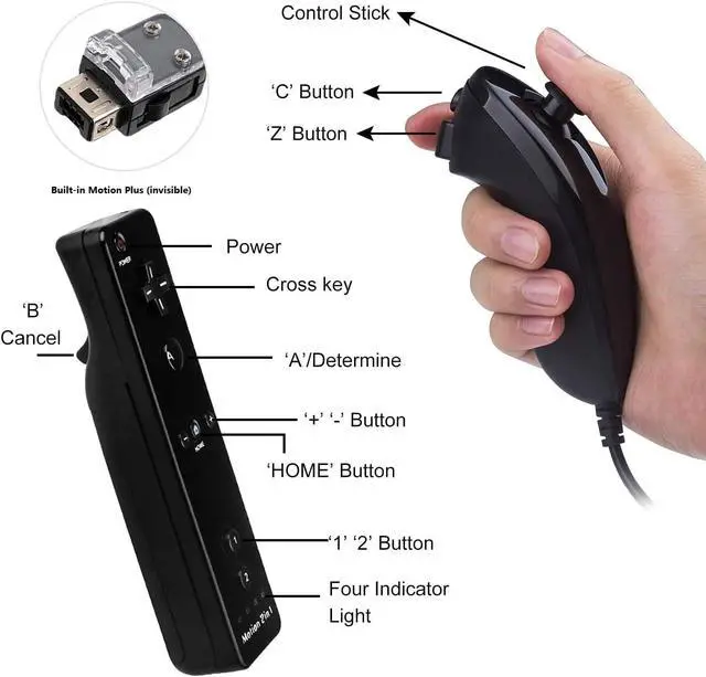 Alt view image 3 of 7 - WERLEO Motion Plus Wii Controllers 2Packs with Nunchucks, Wii Remote Controllers Compatible for wii and Wii U with Built in Motion Plus Black and Clear