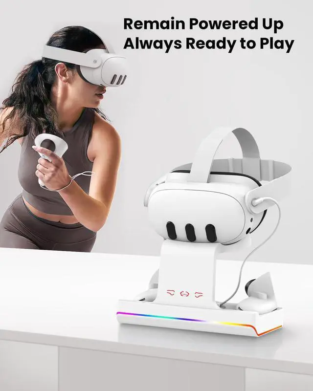 Alt view image 2 of 7 - WERLEO Charging Dock for Meta Quest 3/Oculus Quest 3, VR Headset & Controllers Charging Stand with RGB LED Light [On/Off], VR Accessories with 2 Rechargeable Batteries, Fast Charging Station