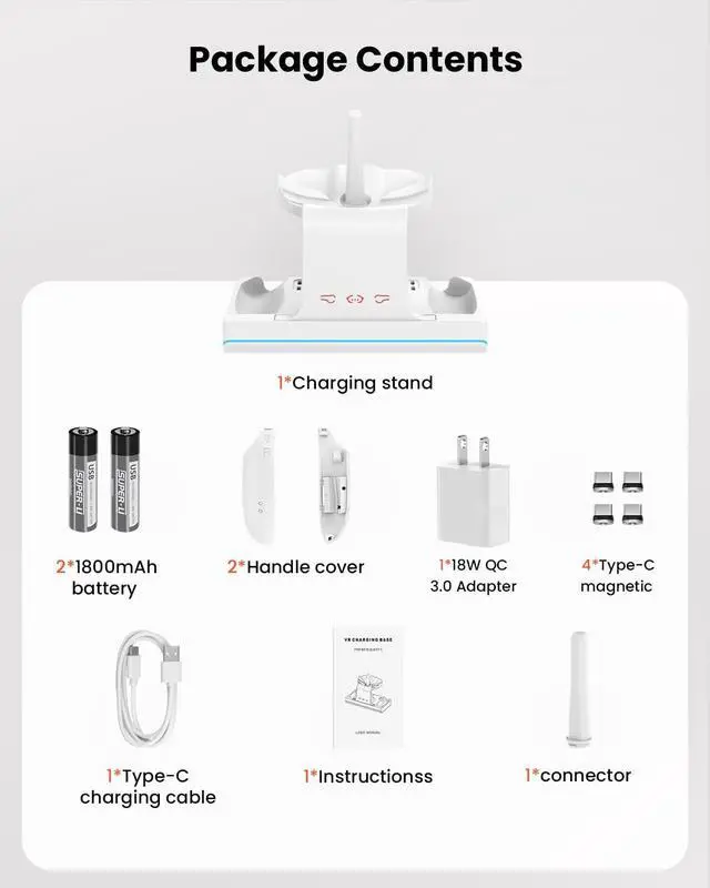 Alt view image 7 of 7 - WERLEO Charging Dock for Meta Quest 3/Oculus Quest 3, VR Headset & Controllers Charging Stand with RGB LED Light [On/Off], VR Accessories with 2 Rechargeable Batteries, Fast Charging Station