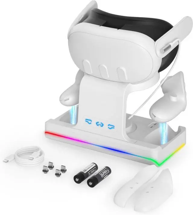 Main image of WERLEO Charging Dock for Oculus Quest 3- Magnetic Docking Station with LED Light - Headset Display Stand and Controller Mount, 2 * 1800Mah Rechargeable Batteries [Support Elite Strap with Battery]