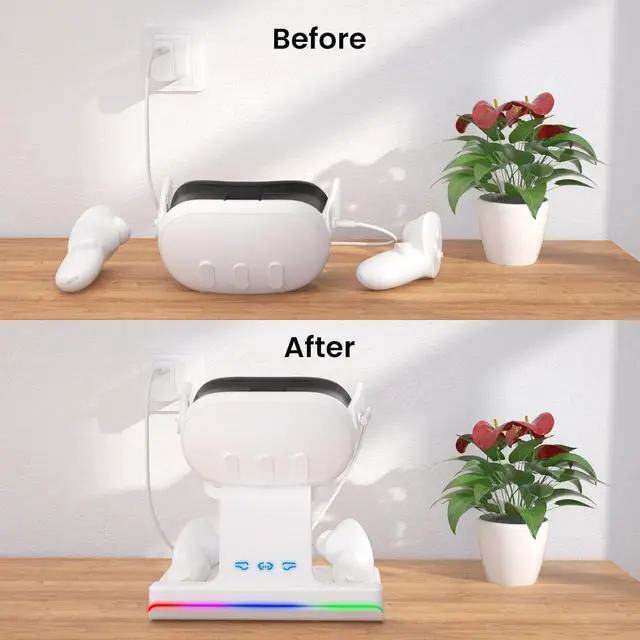 Alt view image 4 of 7 - WERLEO Charging Dock for Oculus Quest 3- Magnetic Docking Station with LED Light - Headset Display Stand and Controller Mount, 2 * 1800Mah Rechargeable Batteries [Support Elite Strap with Battery]