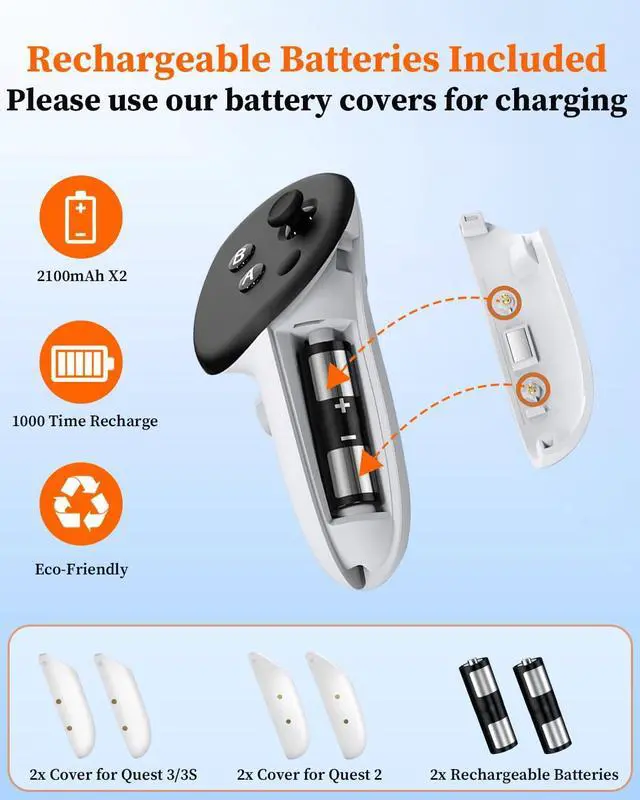 Alt view image 7 of 7 - WERLEO Charging Dock for Meta Quest 3S/3/2, 20W Magnetic Charging Station for Oculus Quest 3S/3/2 Accessories with Rechargeable 2X2100mAh Batteries, RGB Charging Stand for VR Headset & Controllers