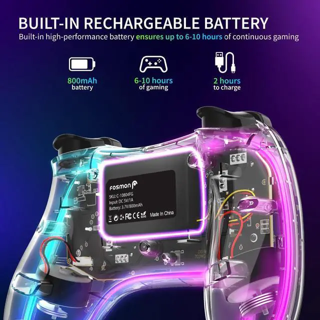 Alt view image 4 of 5 - WERLEO Wireless Bluetooth Gaming Controller with RGB Lights (14 Color Setting) and 4 Level Vibration Function for Switch/Lite/OLED, Android/iOS/PC/Steam/Apple Arcade MFi Games, Switch Pro Controller