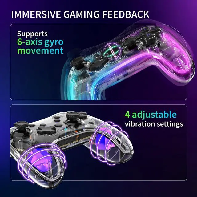 Alt view image 5 of 5 - WERLEO Wireless Bluetooth Gaming Controller with RGB Lights (14 Color Setting) and 4 Level Vibration Function for Switch/Lite/OLED, Android/iOS/PC/Steam/Apple Arcade MFi Games, Switch Pro Controller