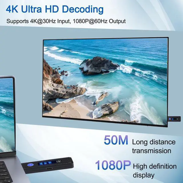 Alt view image 4 of 7 - WERLEO Upgraded Wireless HDMI Transmitter and Receiver 165FT/50M, Wireless HDMI Extender kit for 4K@30Hz Input, 1080P@60Hz Output, 5.8G+2.4G high-Speed Transmission Support laptops, PC, Camera