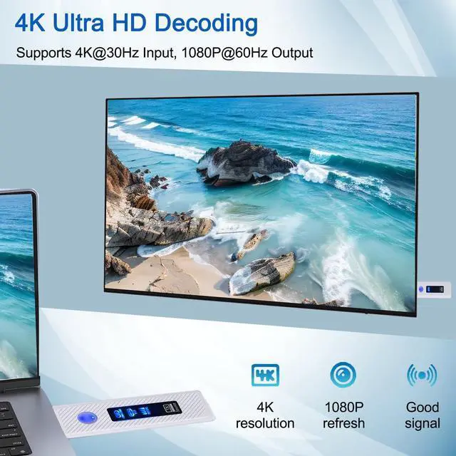 Alt view image 3 of 7 - WERLEO Upgraded Wireless HDMI Transmitter and Receiver 165FT/50M, Wireless HDMI Extender kit for 4K@30Hz Input, 1080P@60Hz Output, 5.8G+2.4G high-Speed Transmission Support laptops, PC, Camera White