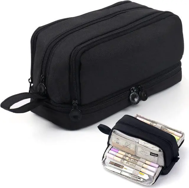Main image of WERLEO Large Capacity Pencil Case 4 Compartments, Pencil Pouch Bag with Zipper Portable Handle, Pen Case Bag Stationery Organizer for Office College School Adults Teen Girls Boys Men Women
