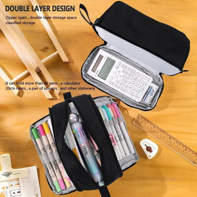 Alt view image 5 of 7 - WERLEO Large Capacity Pencil Case 4 Compartments, Pencil Pouch Bag with Zipper Portable Handle, Pen Case Bag Stationery Organizer for Office College School Adults Teen Girls Boys Men Women
