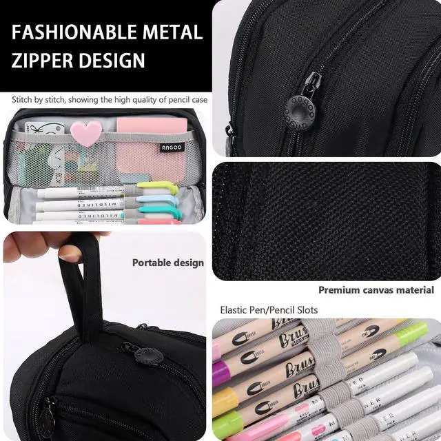 Alt view image 4 of 7 - WERLEO Large Capacity Pencil Case 4 Compartments, Pencil Pouch Bag with Zipper Portable Handle, Pen Case Bag Stationery Organizer for Office College School Adults Teen Girls Boys Men Women