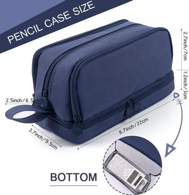 Alt view image 5 of 7 - WERLEO Large Capacity Pencil Case 4 Compartments, Pencil Pouch Bag with Zipper Portable Handle, Pen Case Bag Stationery Organizer for Office College School Adults Teen Girls Boys Men Women Blue
