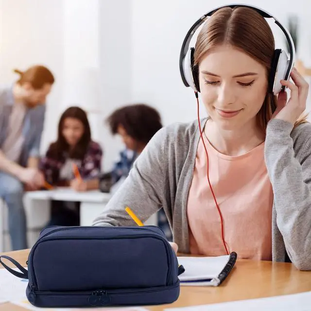 Alt view image 7 of 7 - WERLEO Large Capacity Pencil Case 4 Compartments, Pencil Pouch Bag with Zipper Portable Handle, Pen Case Bag Stationery Organizer for Office College School Adults Teen Girls Boys Men Women Blue