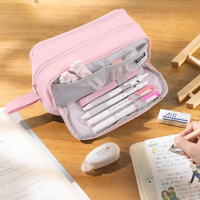 Alt view image 6 of 7 - WERLEO Large Capacity Pencil Case 4 Compartments, Pencil Pouch Bag with Zipper Portable Handle, Pen Case Bag Stationery Organizer for Office College School Adults Teen Girls Boys Men Women Pink