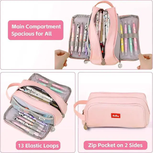 Alt view image 3 of 7 - WERLEO Large Pencil Pouch Pen Case Pencils Box Holder Bag for Boys Teen Girls Office Writing Stationery Back to School Supplies Bags Big Capacity Pens Organizer for Adults and Students Pink