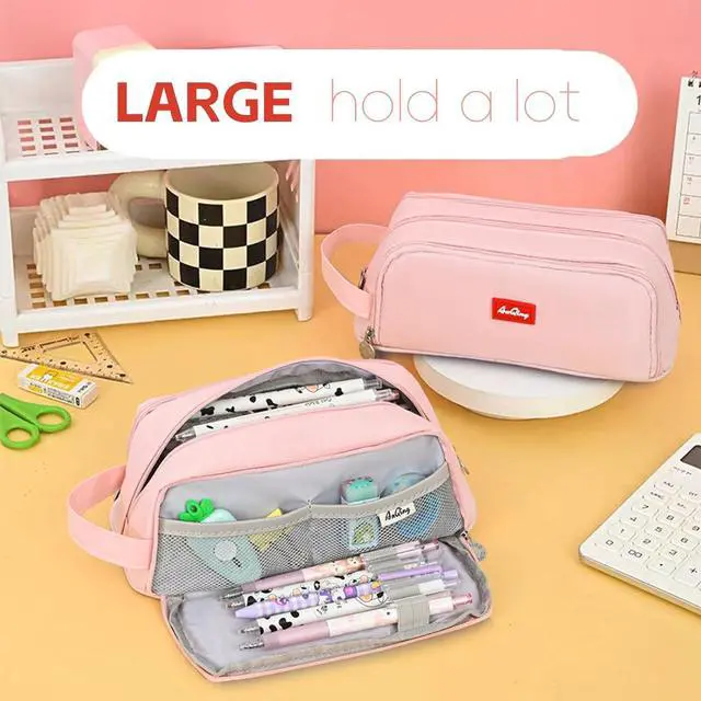 Alt view image 5 of 7 - WERLEO Large Pencil Pouch Pen Case Pencils Box Holder Bag for Boys Teen Girls Office Writing Stationery Back to School Supplies Bags Big Capacity Pens Organizer for Adults and Students Pink