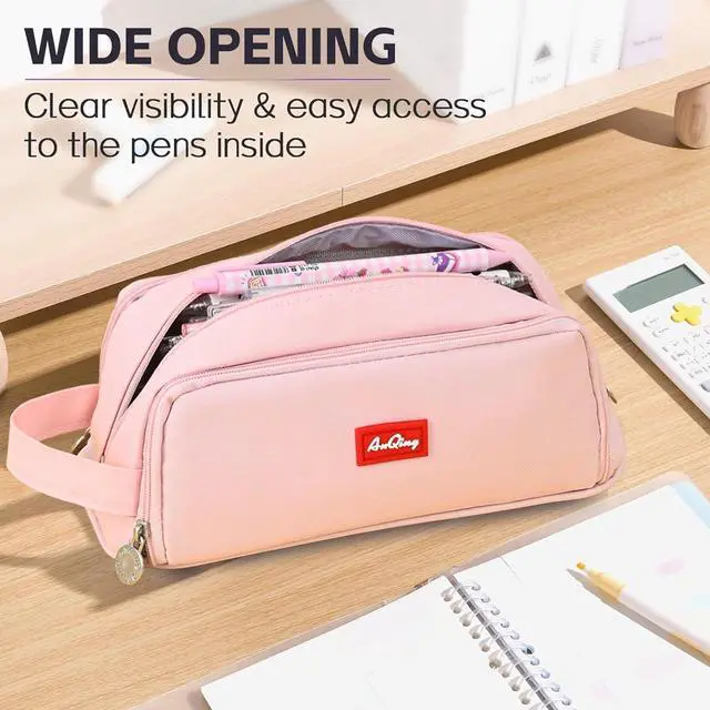 Alt view image 7 of 7 - WERLEO Large Pencil Pouch Pen Case Pencils Box Holder Bag for Boys Teen Girls Office Writing Stationery Back to School Supplies Bags Big Capacity Pens Organizer for Adults and Students Pink
