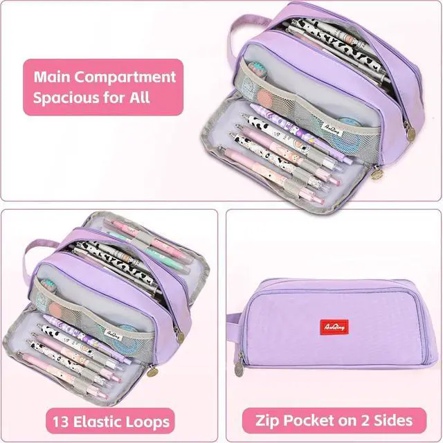 Alt view image 3 of 7 - WERLEO Large Pencil Pouch Pen Case Pencils Box Holder Bag for Boys Teen Girls Office Writing Stationery Back to School Supplies Bags Big Capacity Pens Organizer for Adults and Students Purple