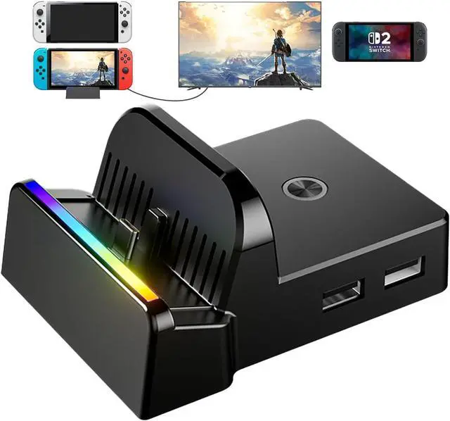 Main image of WERLEO Portable TV Dock for Nintendo Switch/Switch OLED/Switch 2 Replacement, Black 4K HDMI Adapter with HDMI & USB 3.0/2.0 Ports/Type-C Port