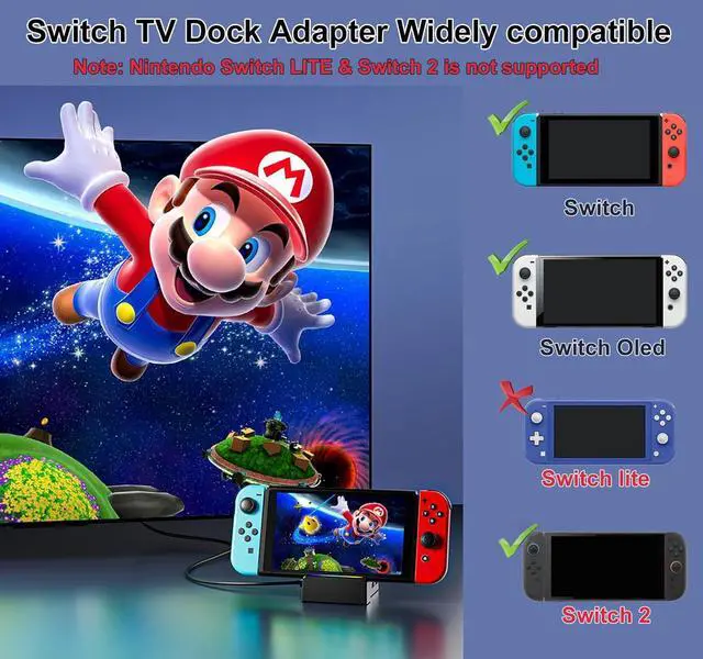 Alt view image 4 of 7 - WERLEO Portable TV Dock for Nintendo Switch/Switch OLED/Switch 2 Replacement, Black 4K HDMI Adapter with HDMI & USB 3.0/2.0 Ports/Type-C Port