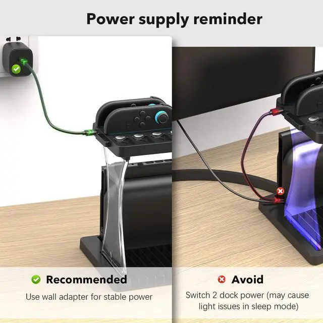 Alt view image 7 of 7 - WERLEO Games Organizer Station with Controller Charger, Charging Dock for Nintendo Switch 2, Display Rack Holder for Switch 2 Dock, Game Cases & Pro Controllers, Accessories Stand with RGB Lighting