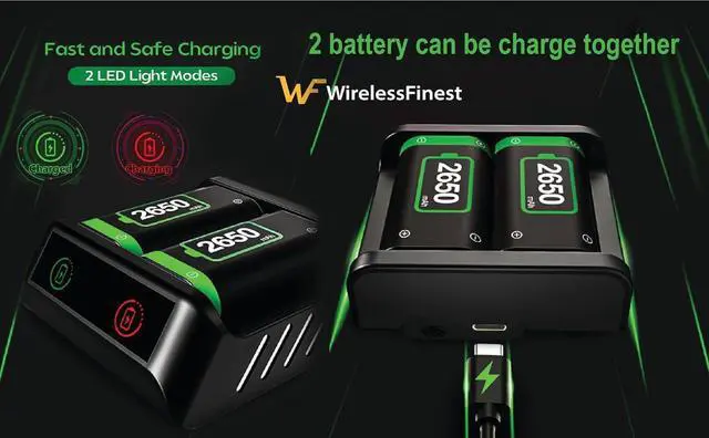 Alt view image 3 of 7 - WERLEO 2X Fast Charge Battery Pack For Xbox Controllers, 2x 2650mAh Rechargeable Battery + Fast Charger Station for Xbox One/Series X/Series S/Xbox One X|S/Xbox One Elite Wireless Controller