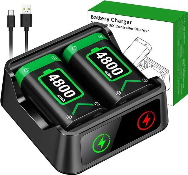 Main image of WERLEO 2 Pack Xbox Battery Rechargeable, 4800mWh Xbox Controller Battery Pack USB Xbox Controller Charger Station for Sega Saturn Accessories Xbox Series S/X/Xbox One/One Elite Controller