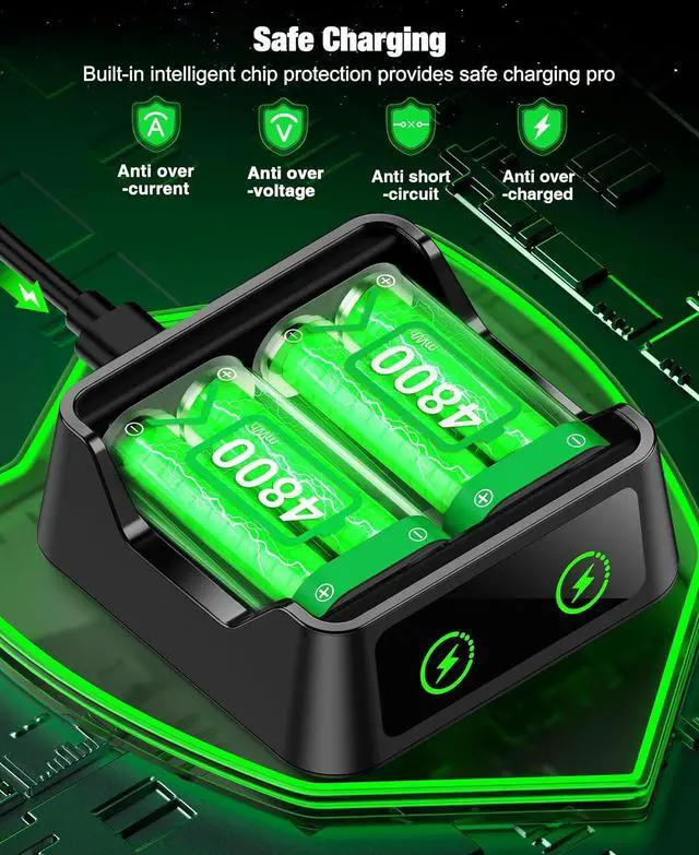 Alt view image 3 of 7 - WERLEO 2 Pack Xbox Battery Rechargeable, 4800mWh Xbox Controller Battery Pack USB Xbox Controller Charger Station for Sega Saturn Accessories Xbox Series S/X/Xbox One/One Elite Controller
