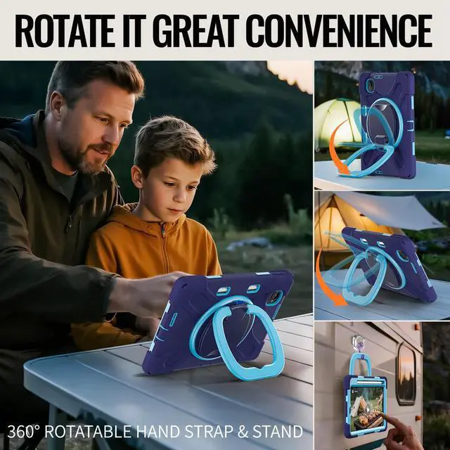 Alt view image 3 of 7 - WERLEO Case for Xiaomi Redmi K Pad 8.8 Inch 2025 Shockproof Cover with 360 Rotating Stand Hand Strap Shoulder Strap Pencil Holder Navy Blue