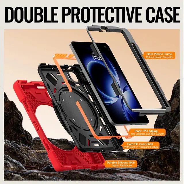 Alt view image 7 of 7 - WERLEO Case for Xiaomi Redmi K Pad 8.8 Inch 2025 Shockproof Cover with 360 Rotating Stand Hand Strap Shoulder Strap Pencil Holder Red