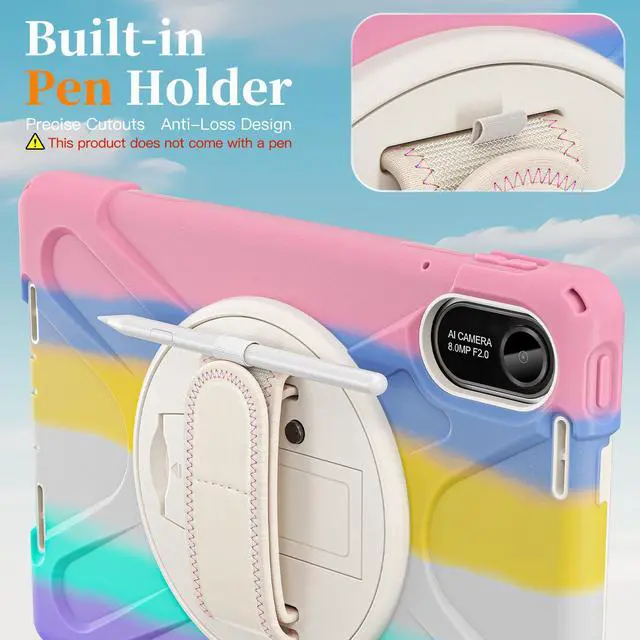 Alt view image 5 of 7 - WERLEO Case for Xiaomi Pad 7S Pro 12.5 inch 2025 Shockproof Cover with Built-in Screen Protector 360 Rotate Stand Hand Strap Shoulder Strap Pencil Holder Pink