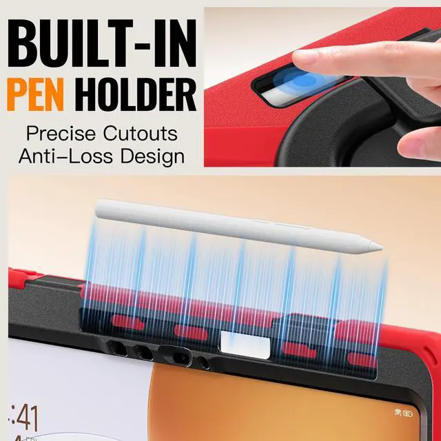 Alt view image 5 of 7 - WERLEO Case for Xiaomi Pad 7S Pro 12.5 inch 2025 with Pencil Holder Screen Protector/Swivel Stand/Hand Strap/Shoulder Strap, Heavy Duty Protective Tablet Cover Red