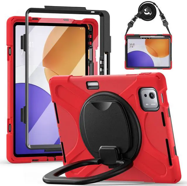 Main image of WERLEO Case for Xiaomi Pad 7S Pro 12.5 inch 2025 with Pencil Holder Screen Protector/Swivel Stand/Hand Strap/Shoulder Strap, Heavy Duty Protective Tablet Cover Red