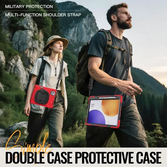 Alt view image 6 of 7 - WERLEO Case for Xiaomi Pad 7S Pro 12.5 inch 2025 with Pencil Holder Screen Protector/Swivel Stand/Hand Strap/Shoulder Strap, Heavy Duty Protective Tablet Cover Red