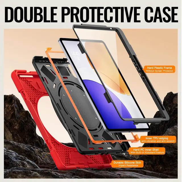 Alt view image 7 of 7 - WERLEO Case for Xiaomi Pad 7S Pro 12.5 inch 2025 with Pencil Holder Screen Protector/Swivel Stand/Hand Strap/Shoulder Strap, Heavy Duty Protective Tablet Cover Red
