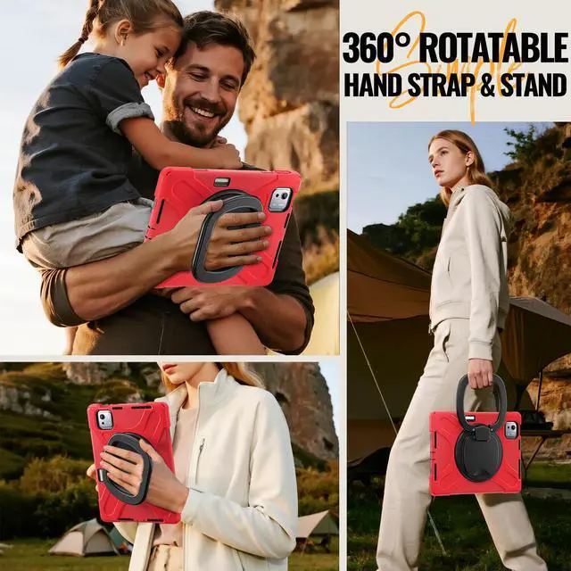 Alt view image 4 of 7 - WERLEO Case for Xiaomi Pad 7S Pro 12.5 inch 2025 with Pencil Holder Screen Protector/Swivel Stand/Hand Strap/Shoulder Strap, Heavy Duty Protective Tablet Cover Red