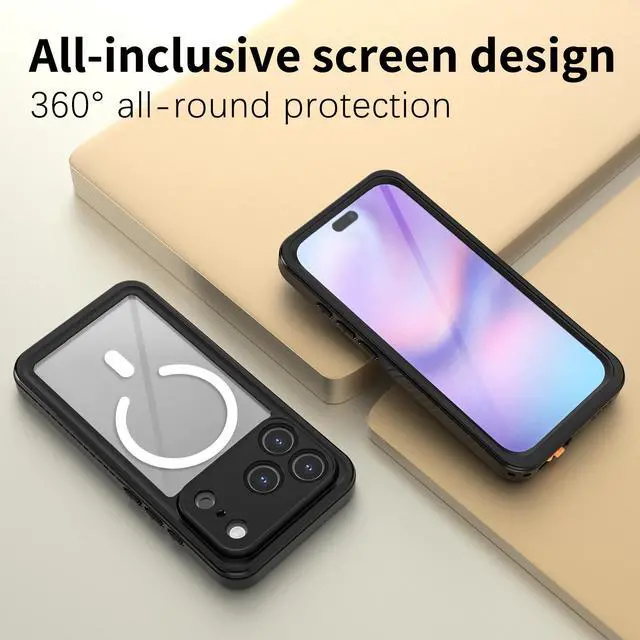 Alt view image 6 of 7 - WERLEO For iPhone 17 Pro Case Waterproof, Compatible with MagSafe Built-in Screen & Camera Protector Camera Control Button IP68 Underwater Full Body Military Dropproof Shockproof Phone Cover