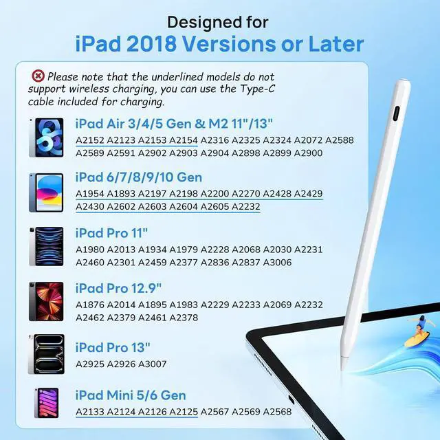 Alt view image 2 of 5 - WERLEO Stylus Pen for iPad with Wireless Charging - Zspeed iPad Pencil Almost as Apple Pencil 2nd Generation Compatible with iPad Air 5/4, iPad Mini 6, iPad Pro 13"/11" 3/2/1, iPad Pro 12.9" 6/5/4/3