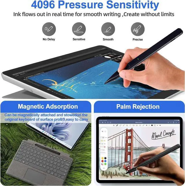 Alt view image 2 of 6 - Slim Pen 2 for Microsoft Surface with 4096 Pressure, Eraser & Right-Click, Palm Rejection,Graphite Nib,for Surface Pro 12/11/10/9/8/7/6/5/4/X,Surface Go 4/3/2,Book 3/2/1,Laptop1-6,Surface Studio 2+/2
