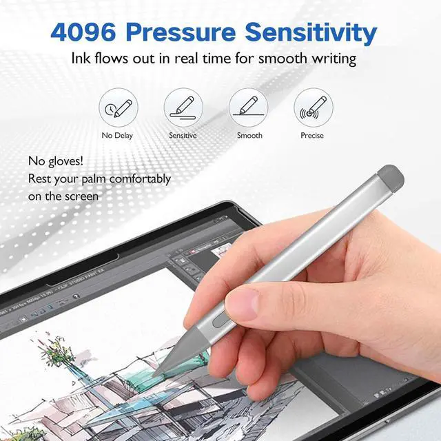 Alt view image 3 of 7 - Slim Pen 2 for Microsoft Surface with 4096 Pressure, Eraser & Right-Click, Palm Rejection,Graphite Nib,for Surface Pro 12/11/10/9/8/7/6/5/4/X,Surface Go 4/3/2,Book 3/2/1,Laptop1-6,Surface Studio 2+/2