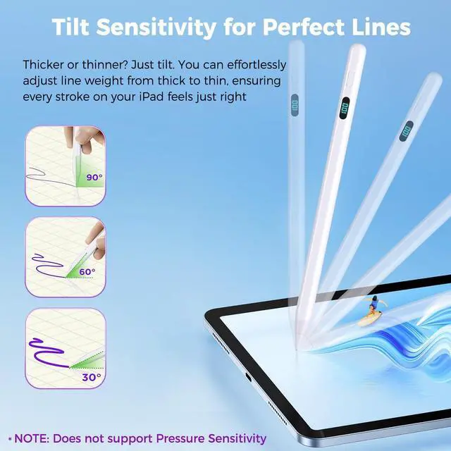 Alt view image 4 of 7 - WERLEO iPad Stylus Pencil (5 Extra Tips) with Magnetic Attachment,USB-C Faster Charge,Tilt Sensitivity Palm Rejection,Compatible with2018-2025 iPad ProM4/12.9/11,Air M3/M2/3/4/5,iPad6-11,Mini5/6/7Gen