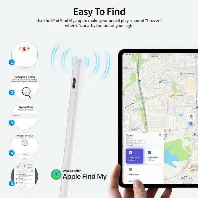 Alt view image 5 of 7 - WERLEO Findmy Stylus Pen for Apple iPad Pencil, USB-C Fast Charge for iPad Pen with Shortcuts/Tilt Sensitivity, Work 2018-2025 iPad 6/7/8/9/10/A16 & Air 3/4/5/M2, Mini 5/6/7 & Pro 11"/12.9"/M4, White