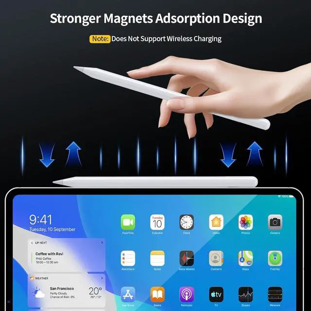 Alt view image 4 of 7 - WERLEO Findmy Stylus Pen for Apple iPad Pencil, USB-C Fast Charge for iPad Pen with Shortcuts/Tilt Sensitivity, Work 2018-2025 iPad 6/7/8/9/10/A16 & Air 3/4/5/M2, Mini 5/6/7 & Pro 11"/12.9"/M4, White