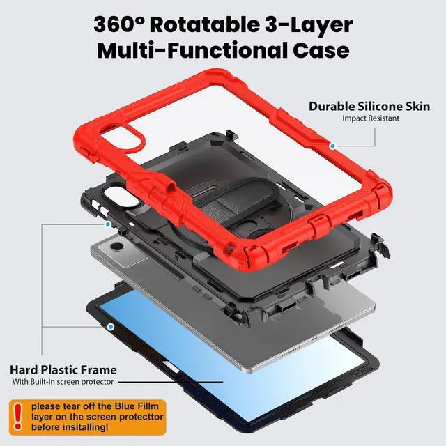 Alt view image 6 of 7 - WERLEO Case for Lenovo Idea Tab 11 inch 2025/Tab K11 Gen 2 11" 2025/Lenovo Tab M11/ K11 LTE 11'' 2024 Shockproof Cover with Screen Protector/Pencil Holder/Rotating Hand Strap/Stand/Stylus Pen Red