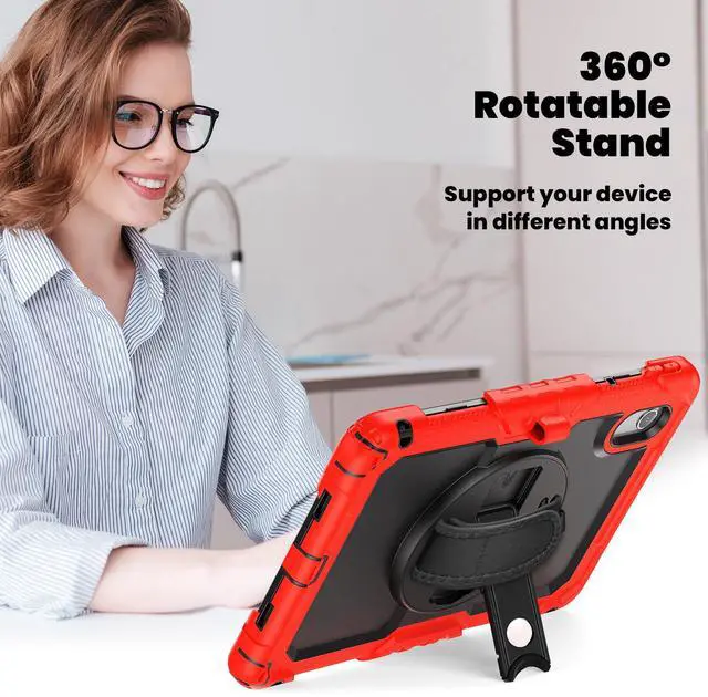 Alt view image 3 of 7 - WERLEO Case for Lenovo Idea Tab 11 inch 2025/Tab K11 Gen 2 11" 2025/Lenovo Tab M11/ K11 LTE 11'' 2024 Shockproof Cover with Screen Protector/Pencil Holder/Rotating Hand Strap/Stand/Stylus Pen Red