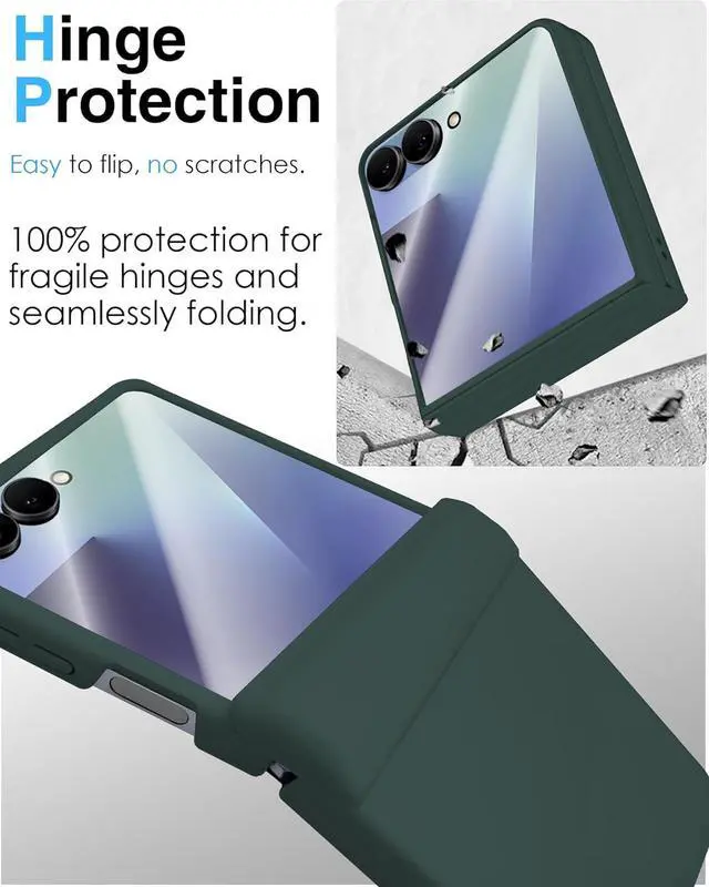 Alt view image 4 of 7 - WERLEO Case for Samsung Galaxy Z Flip 7, Hinge Protection, Built-in Screen Protector, Wireless Charging, Shockproof, Slim Rugged Phone Protective Case for Galaxy Z Flip 7 Dark Green