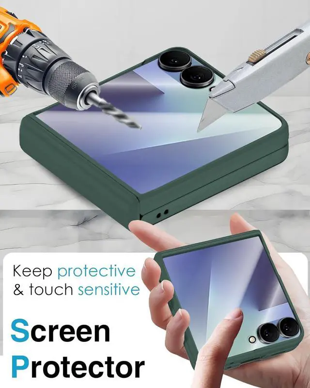 Alt view image 6 of 7 - WERLEO Case for Samsung Galaxy Z Flip 7, Hinge Protection, Built-in Screen Protector, Wireless Charging, Shockproof, Slim Rugged Phone Protective Case for Galaxy Z Flip 7 Dark Green