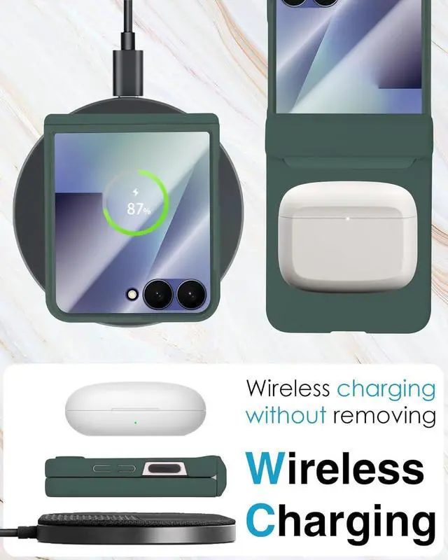 Alt view image 5 of 7 - WERLEO Case for Samsung Galaxy Z Flip 7, Hinge Protection, Built-in Screen Protector, Wireless Charging, Shockproof, Slim Rugged Phone Protective Case for Galaxy Z Flip 7 Dark Green